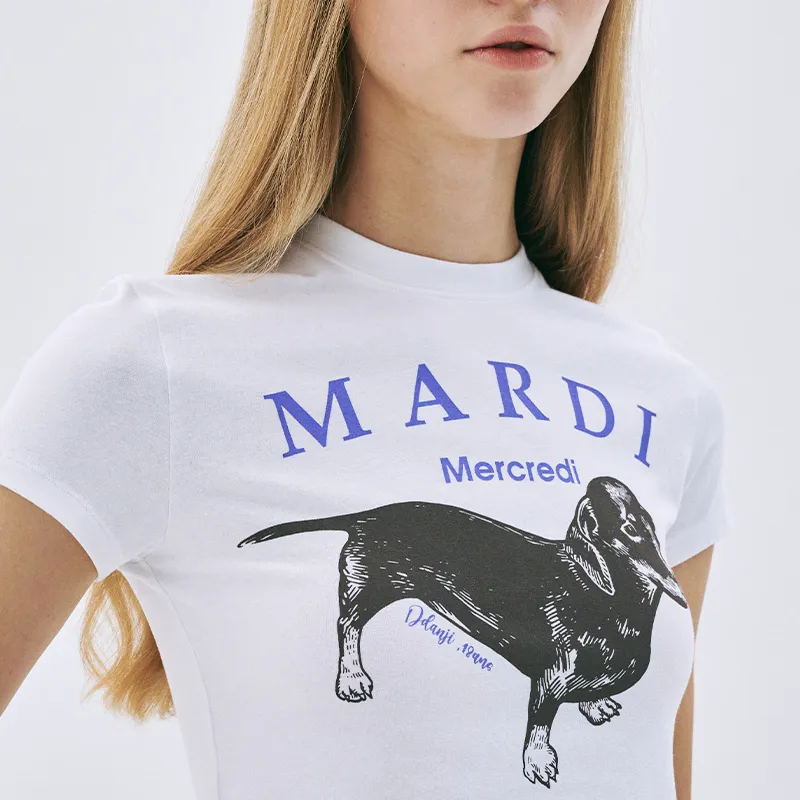 MARDI MERCREDI SS25 T Shirt Korean Style Women's White/Purple-2