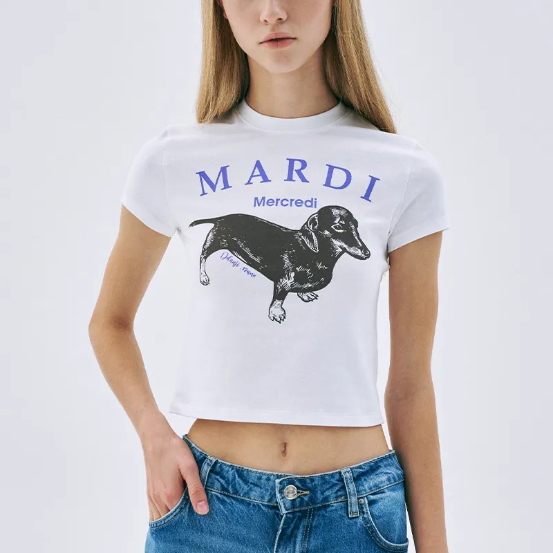 MARDI MERCREDI SS25 T Shirt Korean Style Women's White/Purple-5