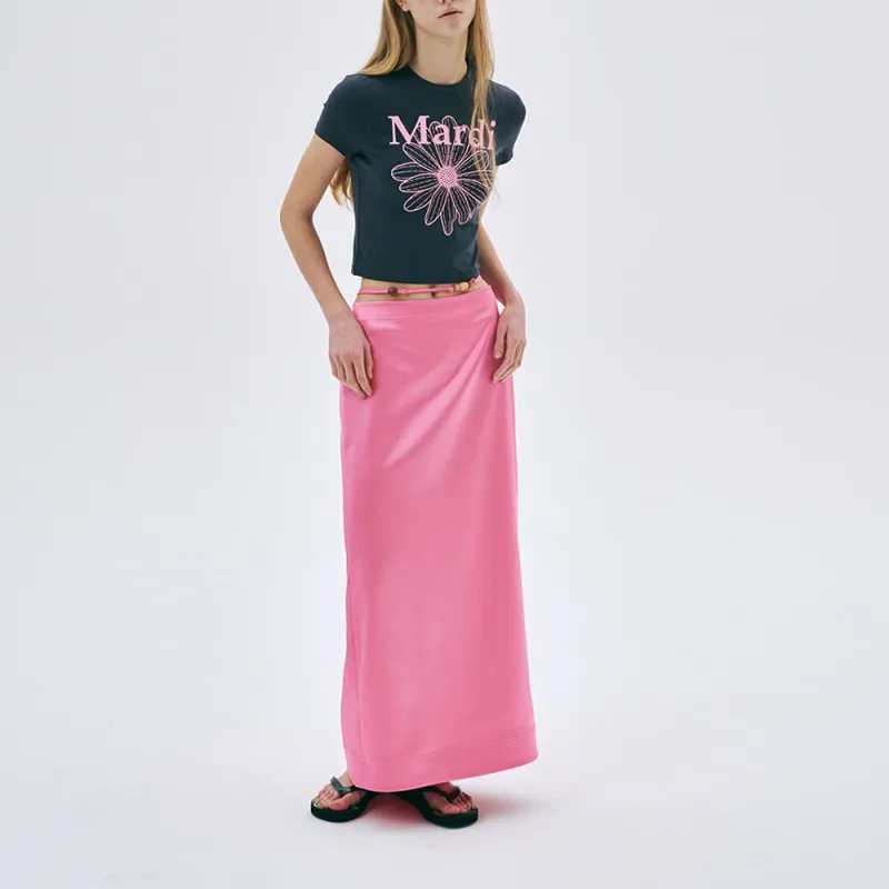 MARDI MERCREDI SS25 CROPPED TSHIRT FLOWERMARDI_CHARCOAL PINK Crop Top Korean Style Women's Black/Pink-4