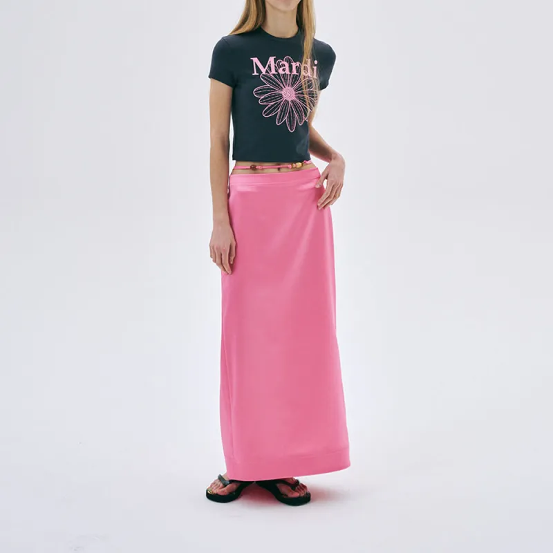 MARDI MERCREDI SS25 CROPPED TSHIRT FLOWERMARDI_CHARCOAL PINK Crop Top Korean Style Women's Black/Pink-2