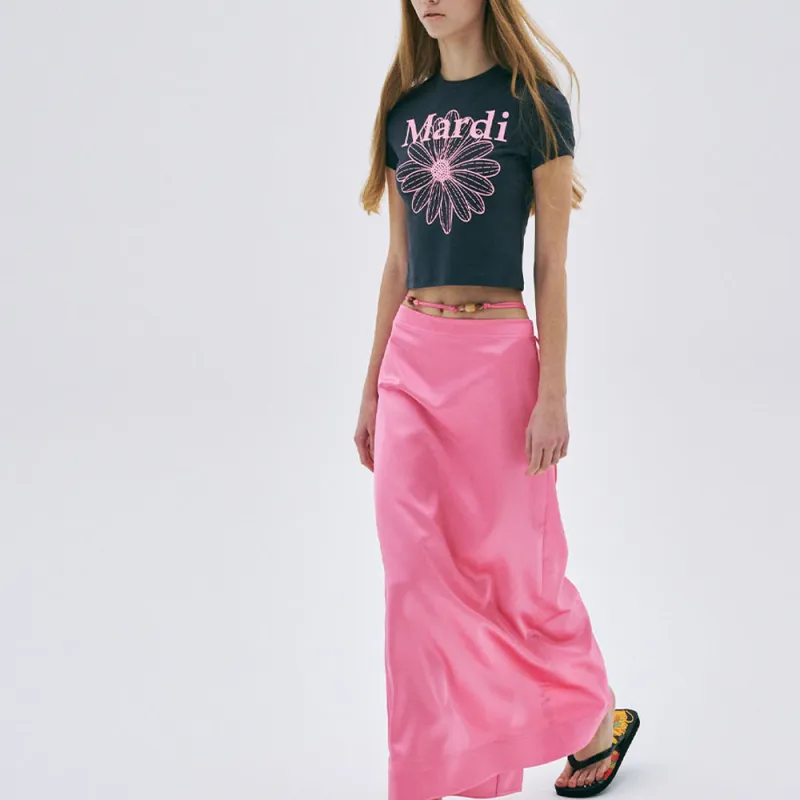 MARDI MERCREDI SS25 CROPPED TSHIRT FLOWERMARDI_CHARCOAL PINK Crop Top Korean Style Women's Black/Pink-0