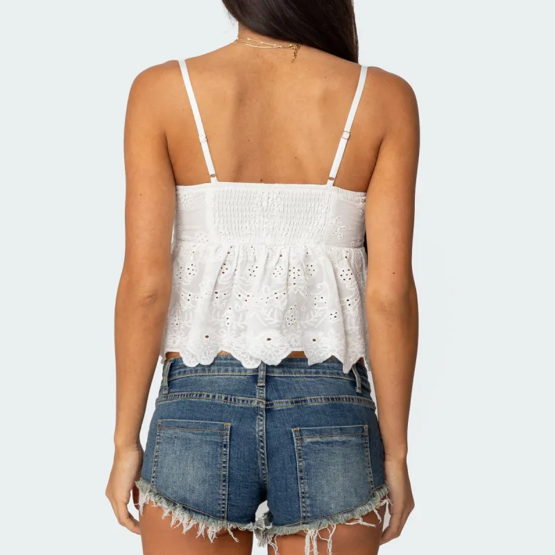 Edikted Emme Eyelet Corset Camisole Women's White-3