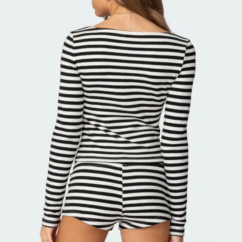 Edikted Hali Striped Knit Top Knitwear Women's Black White-4