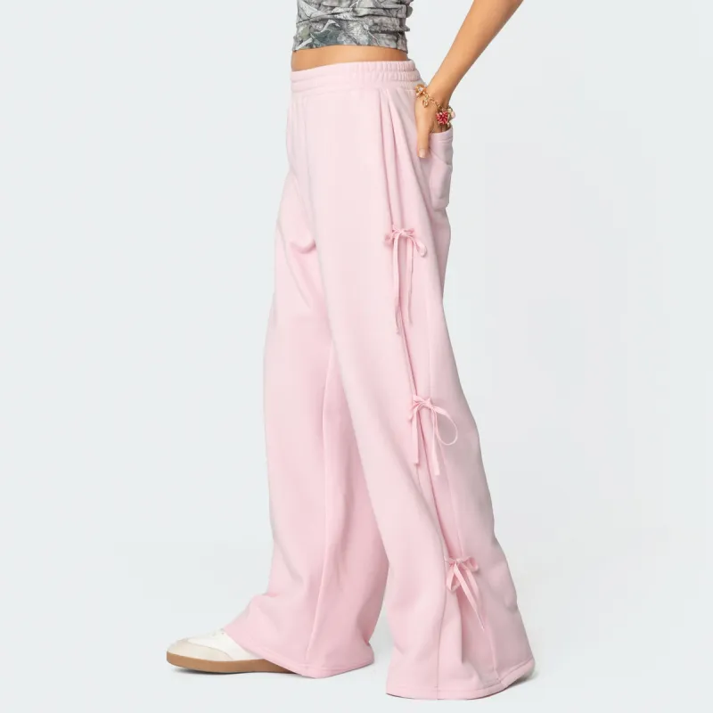 Edikted Claudette Baggy Ribbon Sweatpants Casual Pants Women's Pink-1