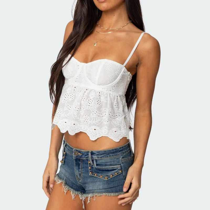 Edikted Emme Eyelet Corset Camisole Women's White-4