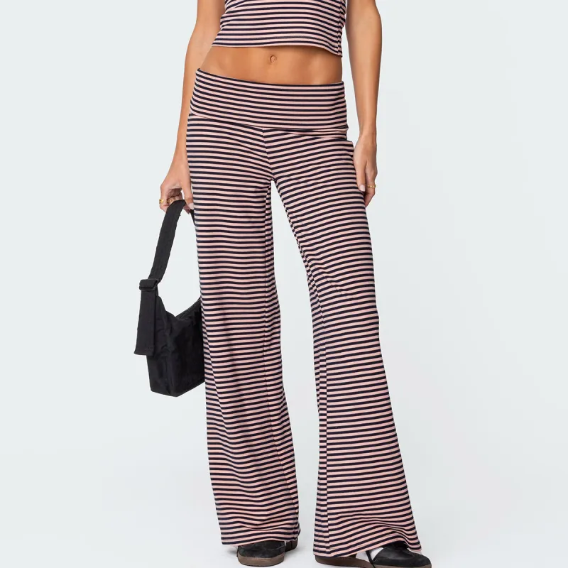 Edikted Lilah Striped Fold Over Pants Casual Pants Women's-1