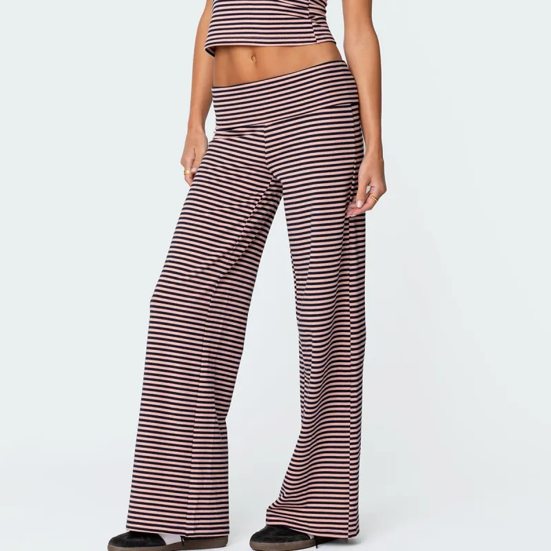 Edikted Lilah Striped Fold Over Pants Casual Pants Women's-2