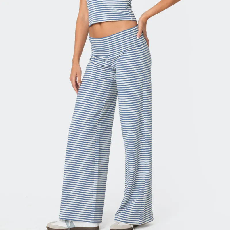 Edikted Lilah Striped Fold Over Pants Casual Pants Women's-2