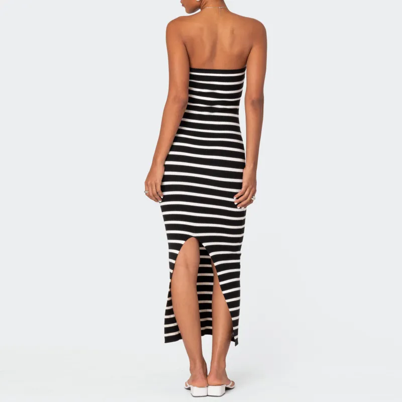 Edikted Knit Back Slitted Maxi Dress Sleeveless Dress Women's-1