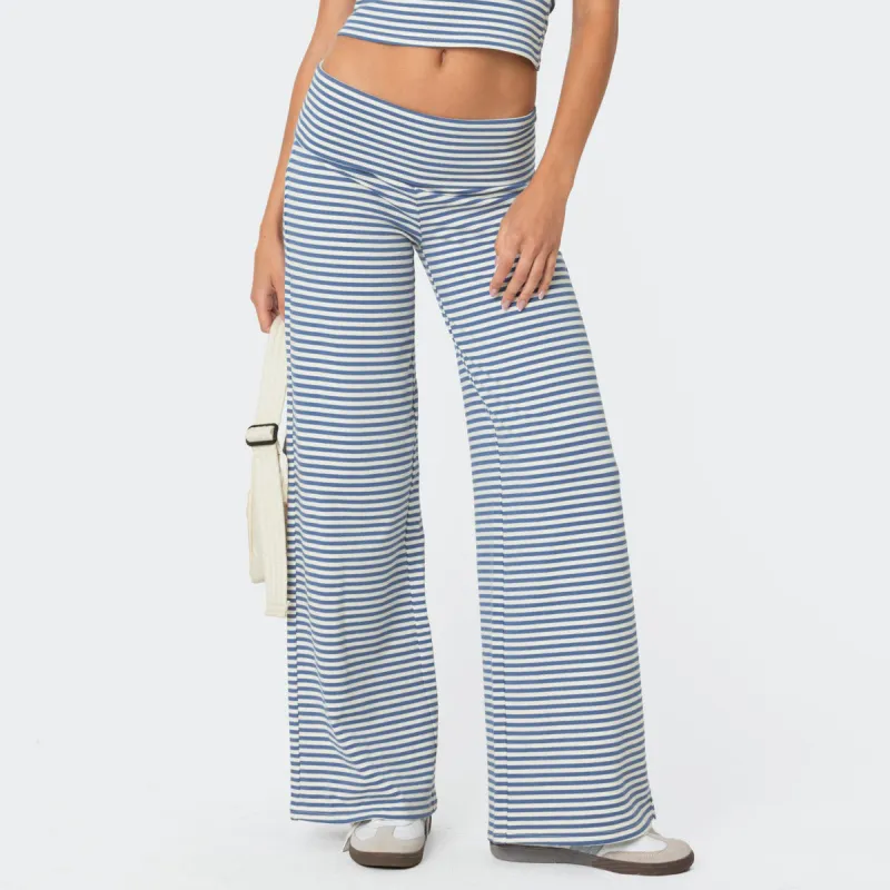 Edikted Lilah Striped Fold Over Pants Casual Pants Women's-1