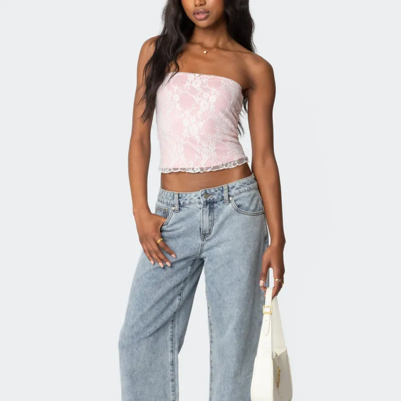 Edikted Allison Lace Tube Top Strapless Top Women's-4