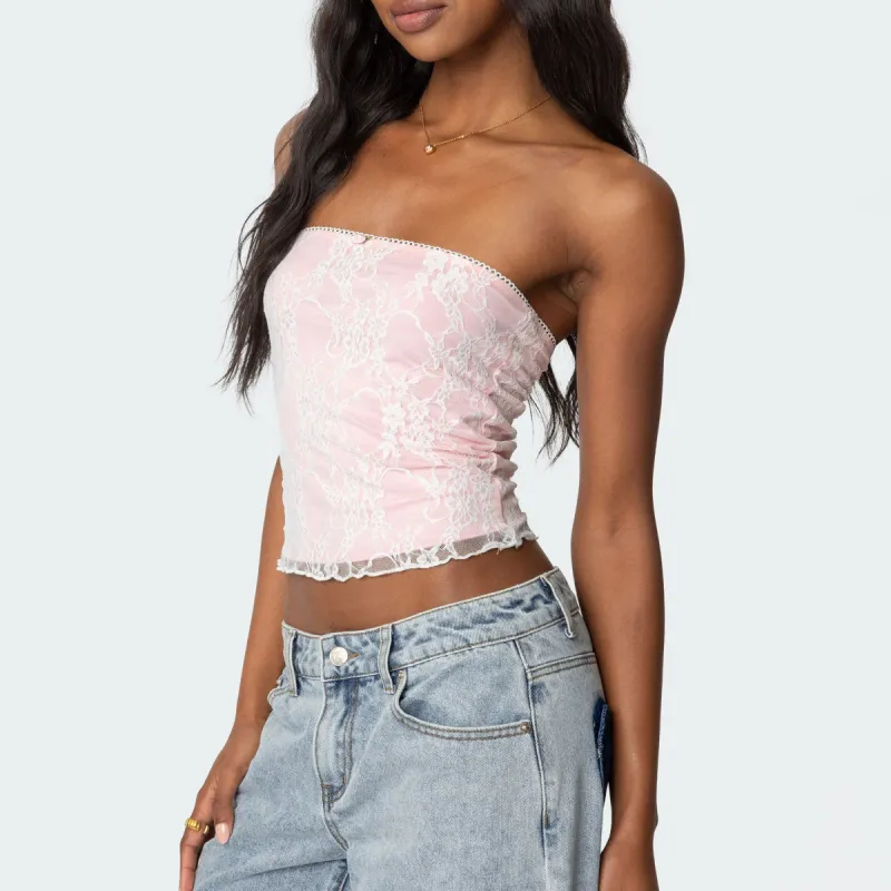 Edikted Allison Lace Tube Top Strapless Top Women's-1