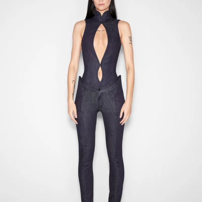 Mugler Cut out Denim Bodysuit-1