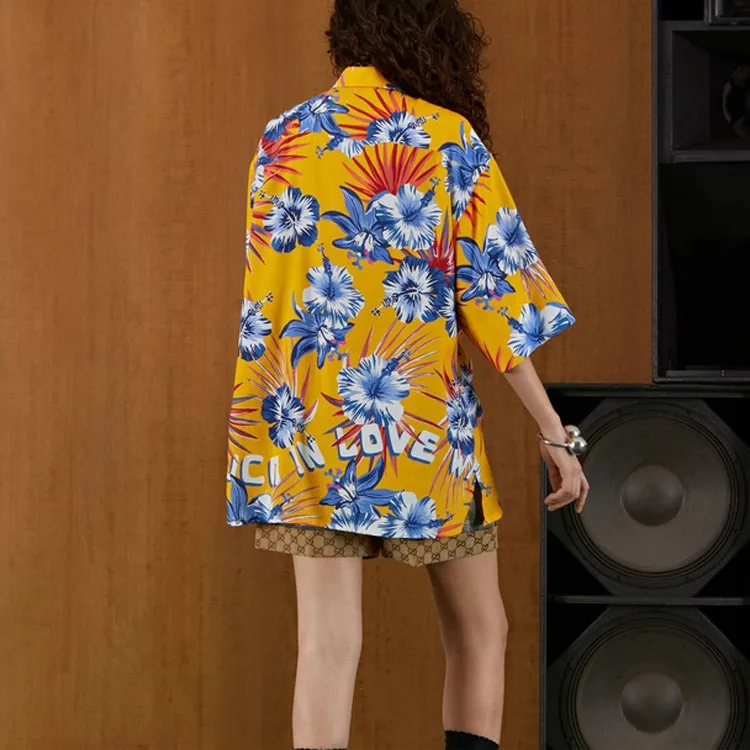 GUCCI Wild Flower Printed Shirt Yellow-3