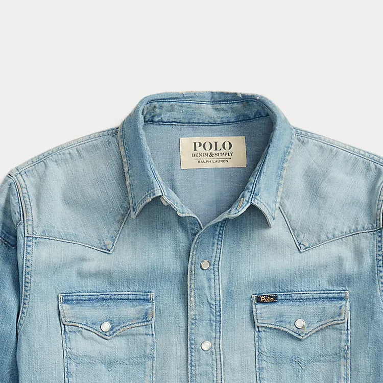 Polo Ralph Lauren FW22 Men's Colorblock-Pocket Denim Long-Sleeve Shirt Blue-3