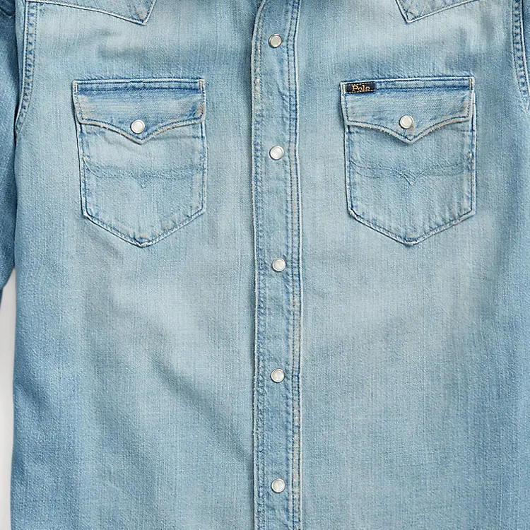 Polo Ralph Lauren FW22 Men's Colorblock-Pocket Denim Long-Sleeve Shirt Blue-5