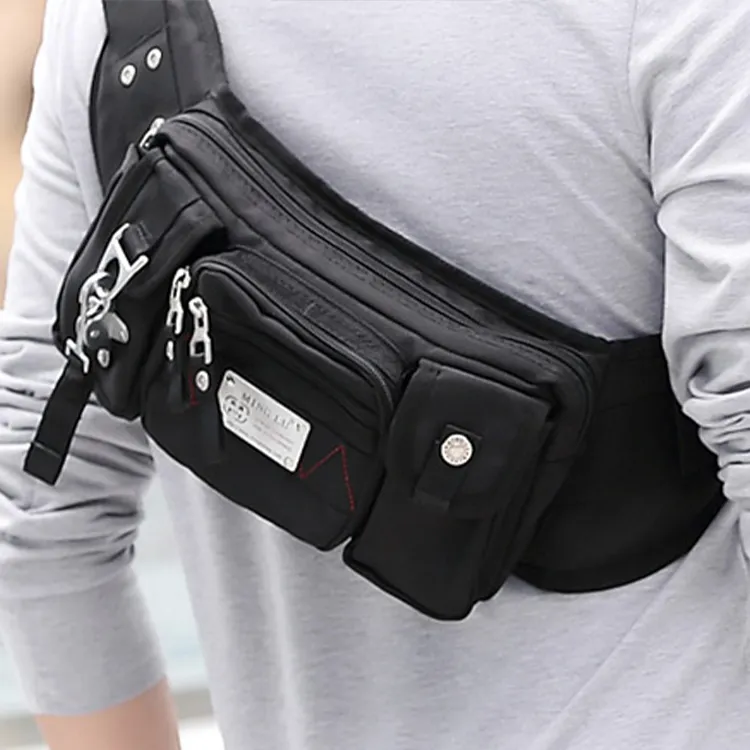 MingLu Oxford Crossbody Bag Shoulder Bag Sling Bag Fanny Pack Large Size Unisex Black/Dark Gray/Blue-2