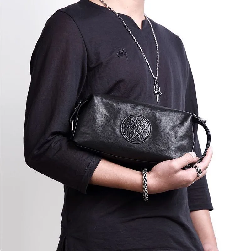 LARTIGENT Cow Leather Handheld Bag Clutch Small Size Men's Black-5
