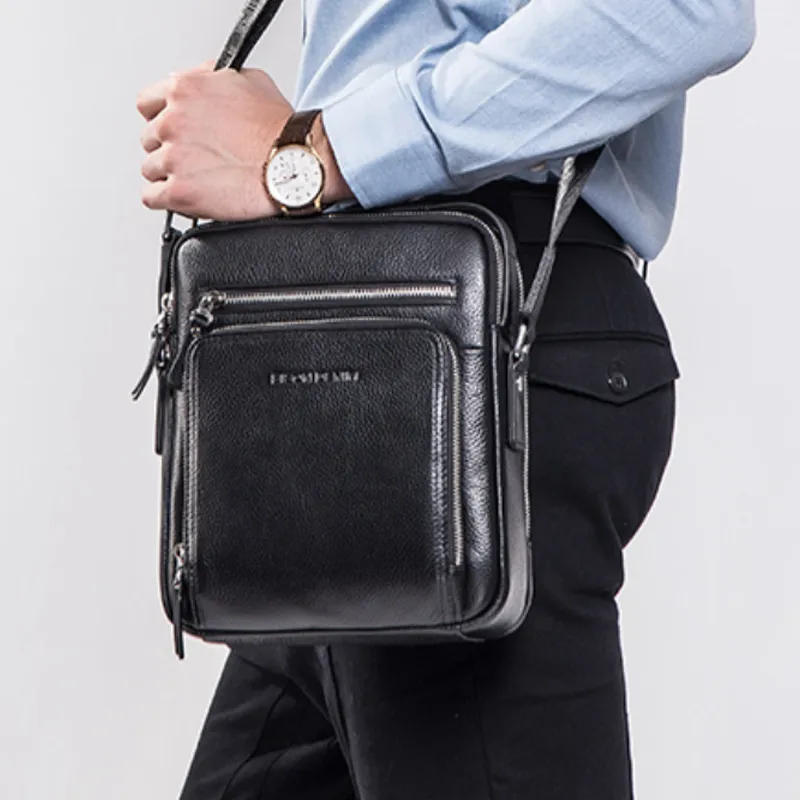 BISON DENIM Top Grain Cow Leather Shoulder Bag Regular Men's Black-3