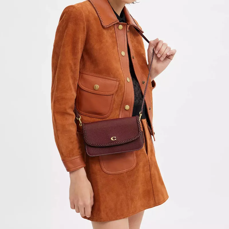 COACH Hayden Polished Pebbled Leather Shoulder Bag Crossbody Bag Small Size Women's Brass & Brown Red-3