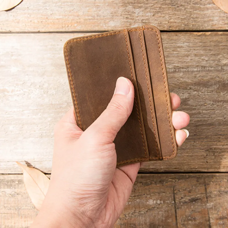 Back Step Cow Leather ID Card Holder Regular Unisex Camel/Dark Brown/Black-3