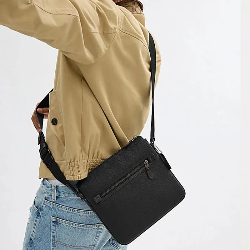 COACH Cow Leather Shoulder Bag, Crossbody Bag Medium Size Men's Black-3