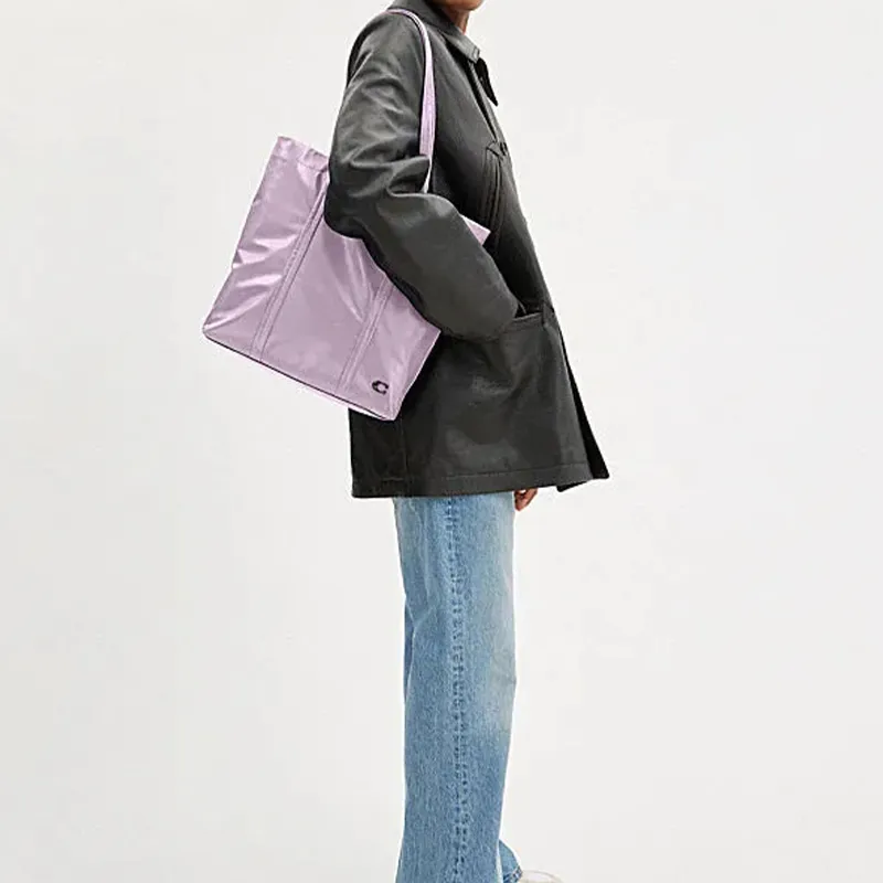 COACH Cow Leather Tote Bag Shopping Bag Handbag Shoulder Bag Large Size Men's Purple-3