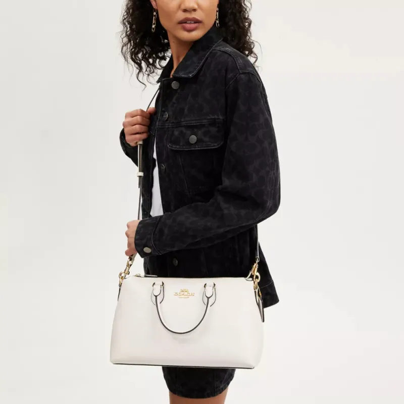 COACH Refined Pebbled Leather Shoulder Bag, Crossbody Bag, Handbag Large Size Women's Gold & Chalk White-4