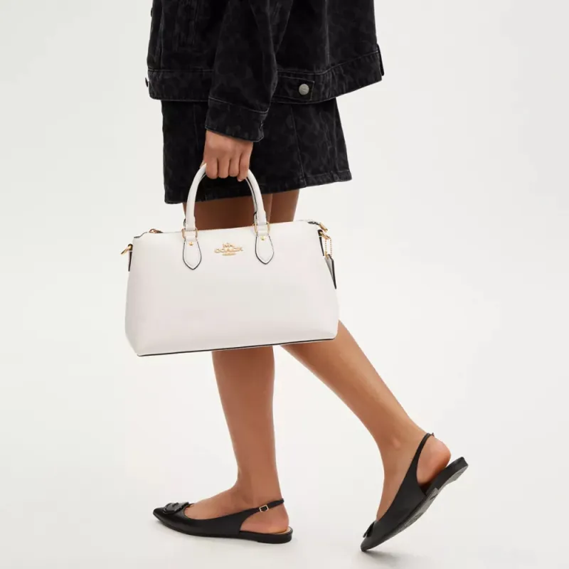 COACH Refined Pebbled Leather Shoulder Bag, Crossbody Bag, Handbag Large Size Women's Gold & Chalk White-3