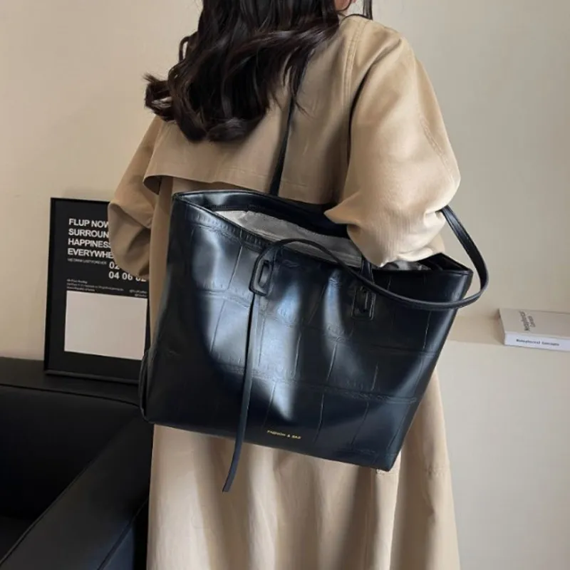 ALOENEY Tote Bag, Shopping Bag, Shoulder Bag PU Women's Black/Brown-1