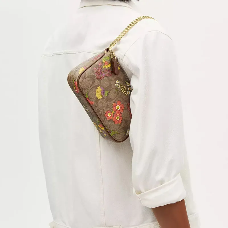 COACH Nolita Canvas One Shoulder Handbag Small Size Women's Gold & Khaki Multicolor-4