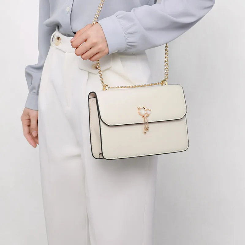 COMELY Cow Leather Patchwork Synthetic Leather Small Square Bag Shoulder Bag Regular Women's White-4
