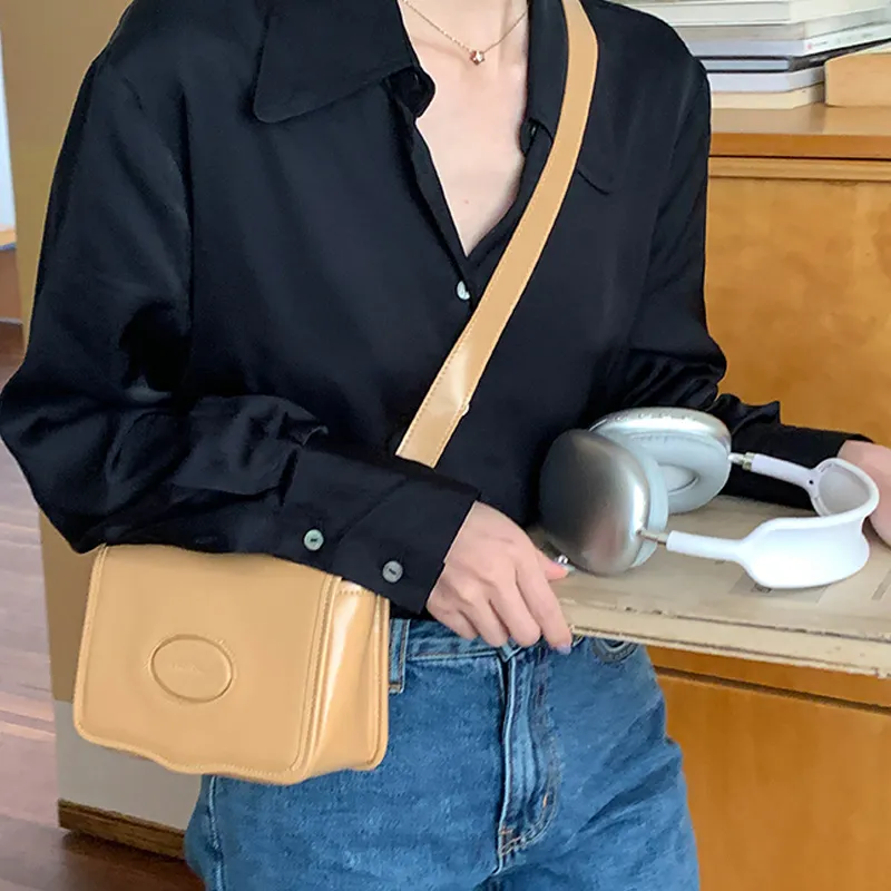 Shinpos Cow Split Leather Cow Leather Crossbody Bag, Shoulder Bag Small Size Women's Apricot-4