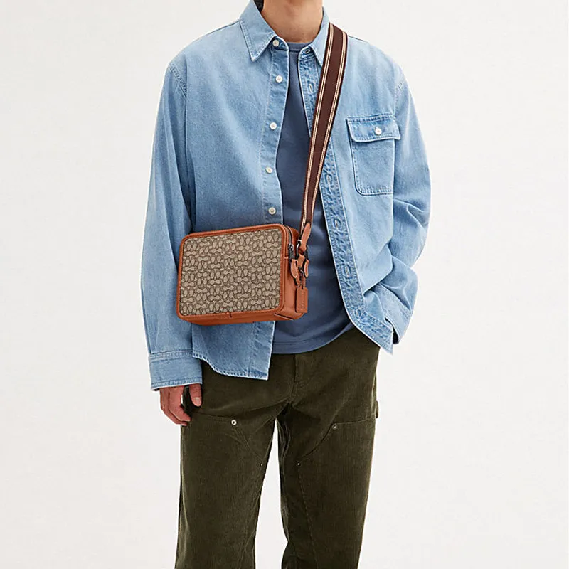 COACH Charter Jacquard Calfskin Camera Bag, Shoulder Bag, Crossbody Bag Medium Size Men's Brown-4