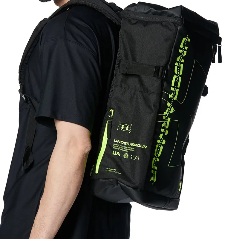 Under Armour Synthetic Leather Backpack Regular Unisex Black & Green-3