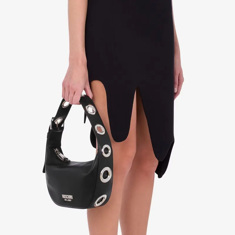 MOSCHINO Calfskin One Shoulder Handbag Women's Black-3