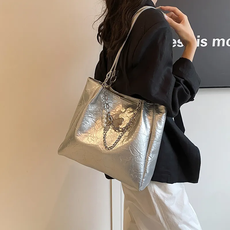 Versman PU Tote Shopping Bag Handbag, Shoulder Bag Tubas Women's White/Silver/Black/Red/Brown-3