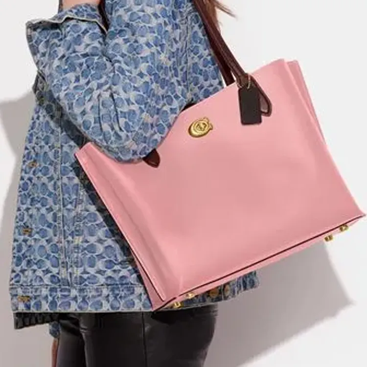 COACH Polished Pebbled Leather Tote Bag Shopping Bag One Shoulder Handbag Large Size Women's Pink-4