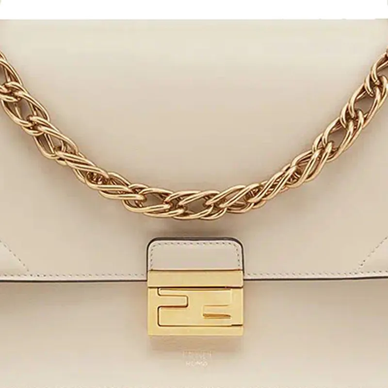 FENDI Kan U Leather Chain Shoulder Bag Crossbody Bag Handbag Women's Ecru-4