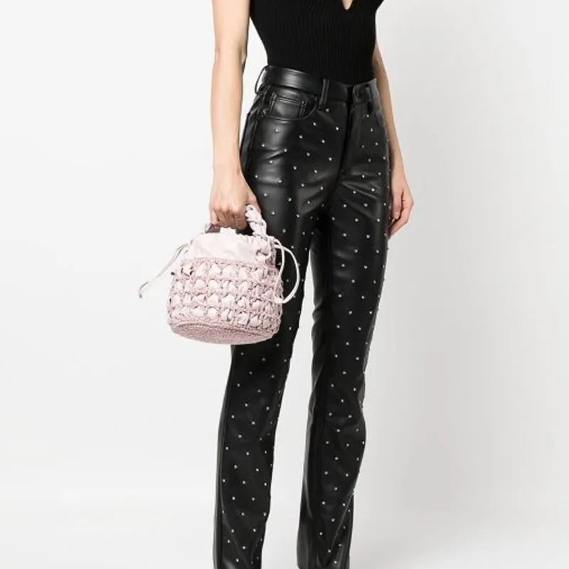 By Far Genuine Leather Bucket Bag Handbag Women's Pink-2