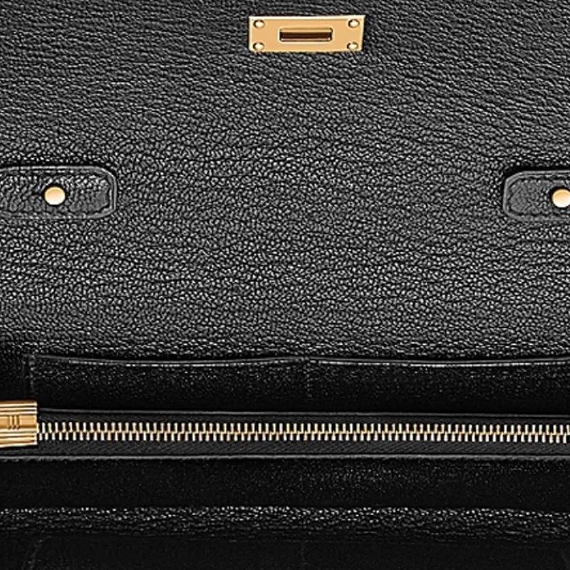 HERMES Kelly To Go Mysore Goat Skin Wallets Shoulder Bag Crossbody Bag Women's Black-4