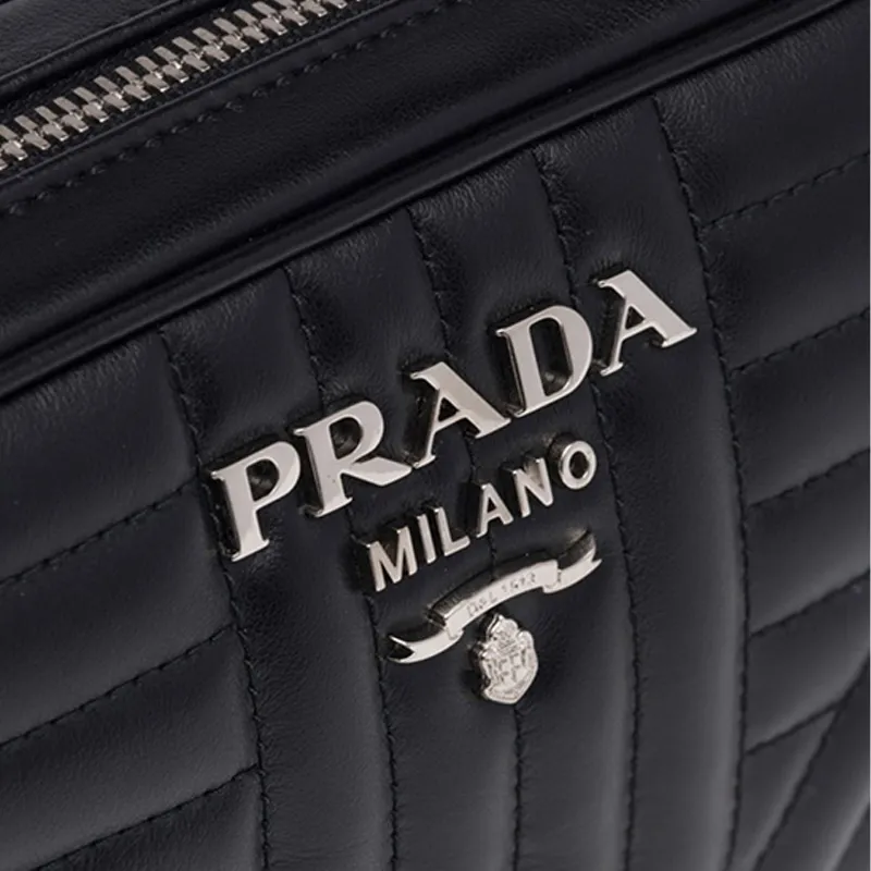 PRADA Diagramme Cow Leather Crossbody Bag, Shoulder Bag Women's Black-4