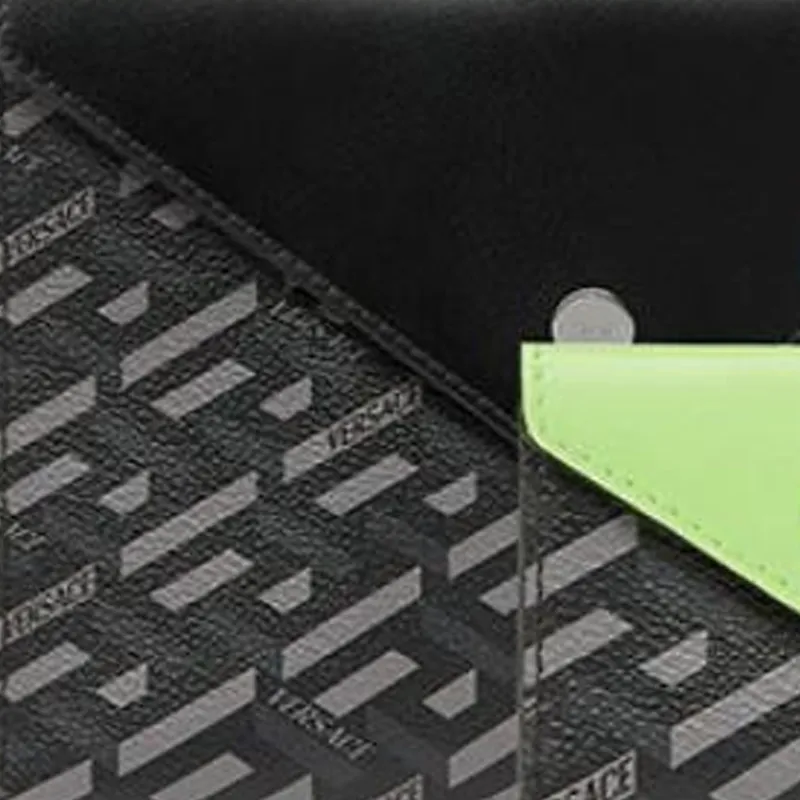 VERSACE Calfskin With Canvas Card Clip Clutch Unisex Green Multicolor-2