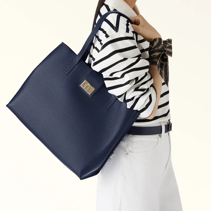 Furla 1927 Collection Leather Tote Bag, Shopping Bag, Shoulder Bag, Handbag Women's Blue-2
