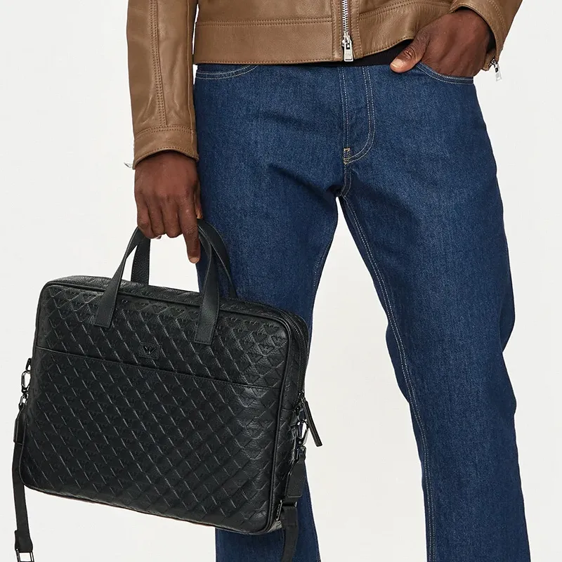 EMPORIO ARMANI Leather Shoulder Bag, Crossbody Bag, Handbag Men's Black-4