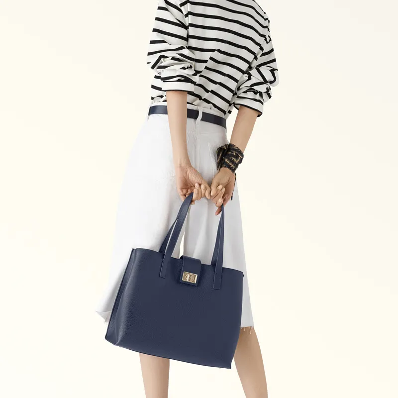 Furla 1927 Collection Leather Tote Bag, Shopping Bag, Shoulder Bag, Handbag Women's Blue-3