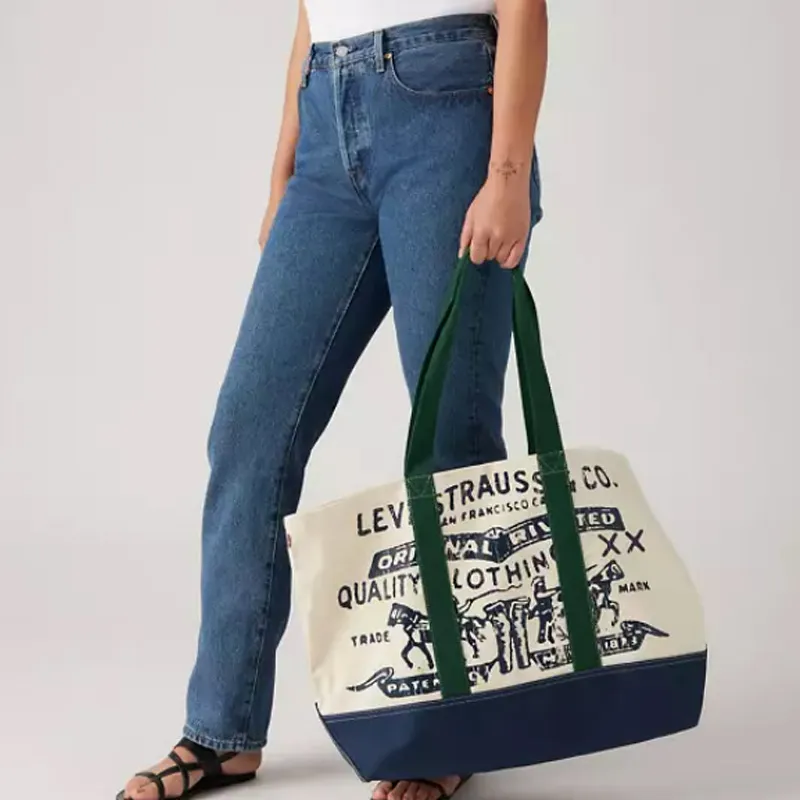 Levi's Cotton Patchwork Canvas Tote Bag Shopping Bag Handbag Unisex White-2