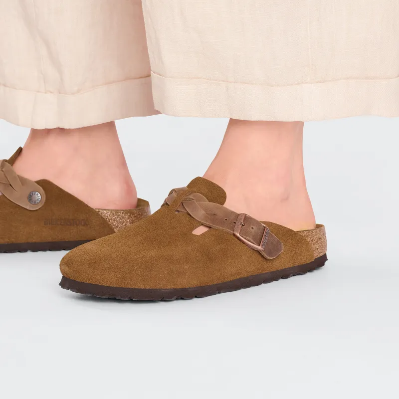 Birkenstock Boston Braided Suede Leather Narrow 'Mink' Women's-5