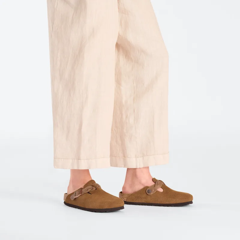 Birkenstock Boston Braided Suede Leather Narrow 'Mink' Women's-6