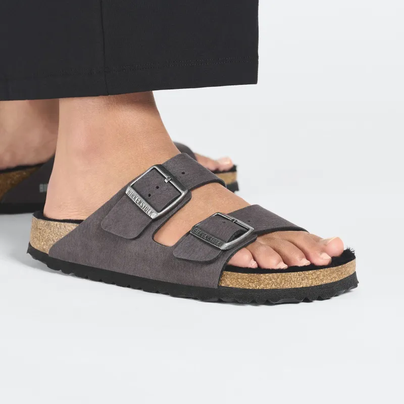 Birkenstock Arizona Shearling Slip Resistant Abrasion Resistant Slide Slippers Unisex Black Gray Color-6